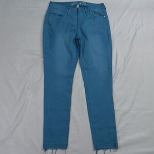 Seven7 8 Mid Rise Ankle Skinny Raw Hem Blue Stretch Denim Jeans